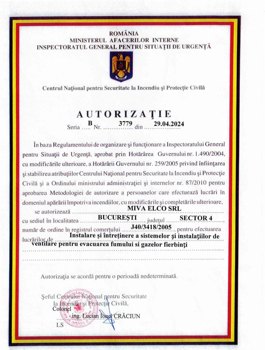 Pagina 1 - Autorizatie desfumare  Certificare produs Romana 