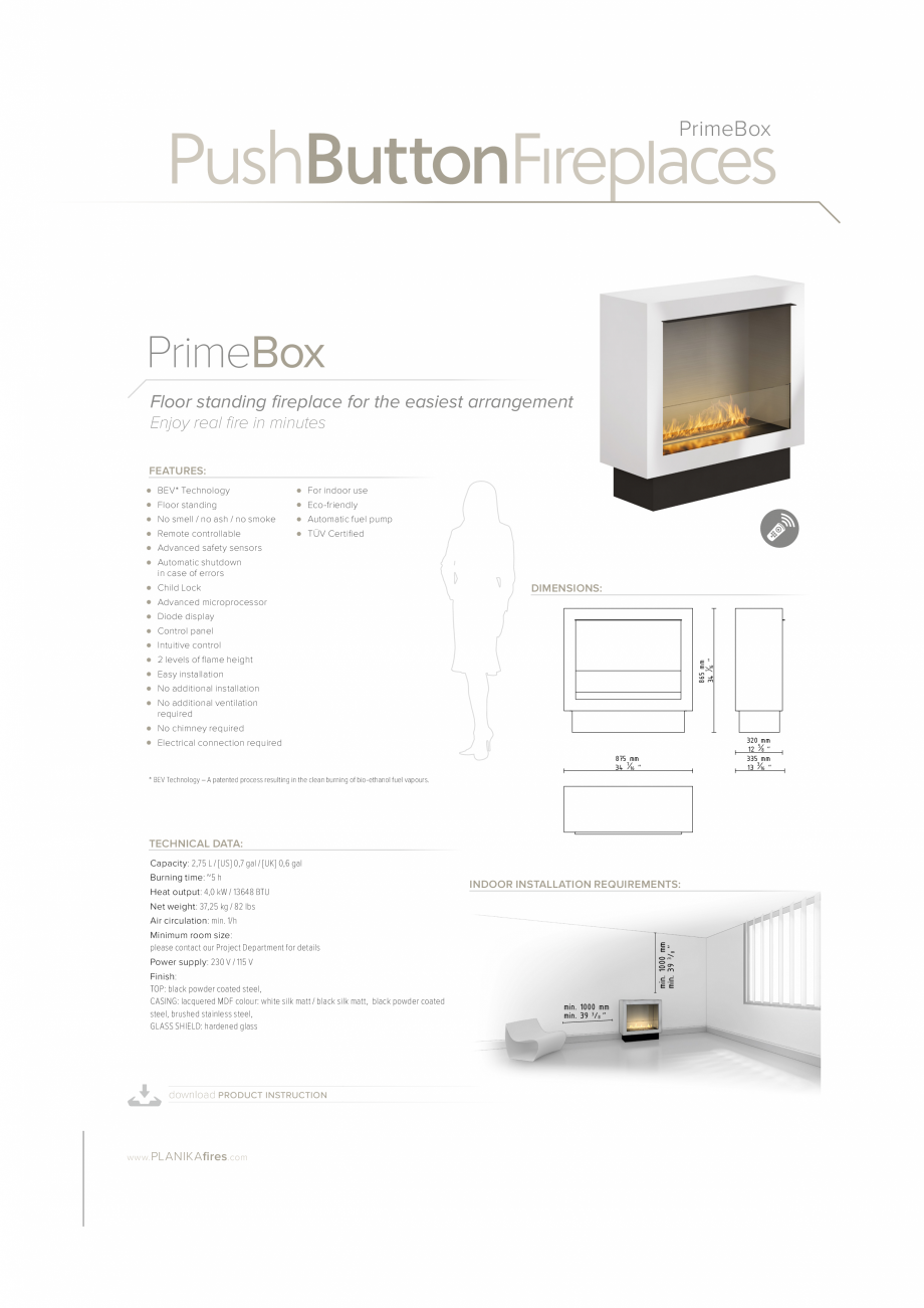 Pagina 2 - Semineu compact fara instalare PLANIKA PrimeBox Fisa tehnica Engleza  burning of...