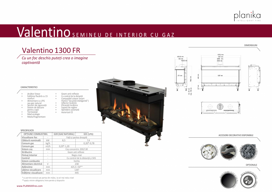 Pagina 1-Semineu traditional cu modul Eco Flo1300FR PLANIKA Valentino FR Fisa tehnica Romana Valentino
...