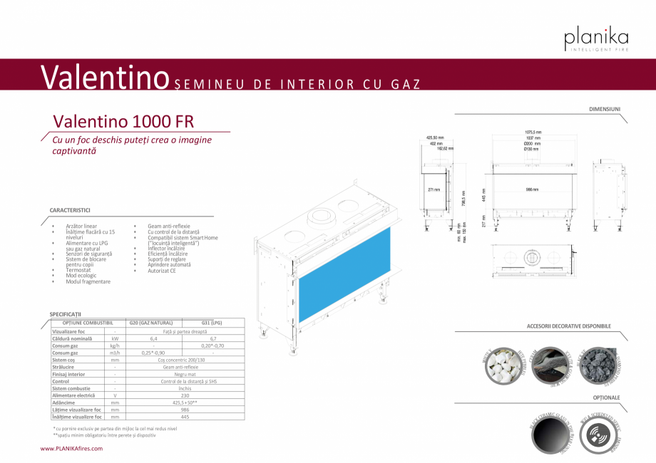 Pagina 1-Semineu traditional cu modul Eco Flo1000FR PLANIKA Valentino FR Fisa tehnica Romana Valentino
...