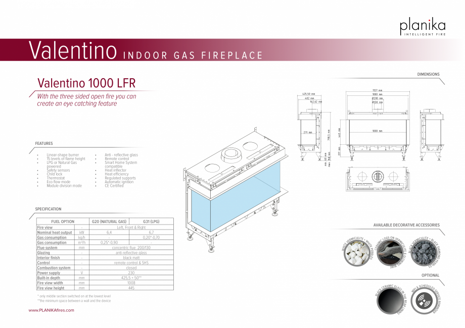 Pagina 1-Semineu traditional cu modul Eco Flo1000LFR PLANIKA Valentino FR Fisa tehnica Engleza Valentino
...