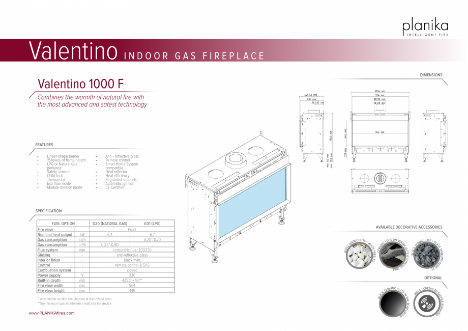 Pagina 1-Semineu traditional cu modul Eco Flo1000F PLANIKA Valentino FR Fisa tehnica Engleza Valentino
...