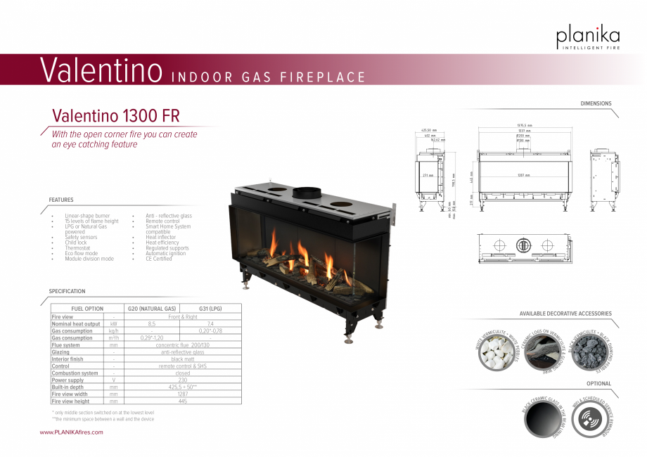 Pagina 1-Semineu traditional cu modul Eco Flo1300FR PLANIKA Valentino FR Fisa tehnica Engleza Valentino
...
