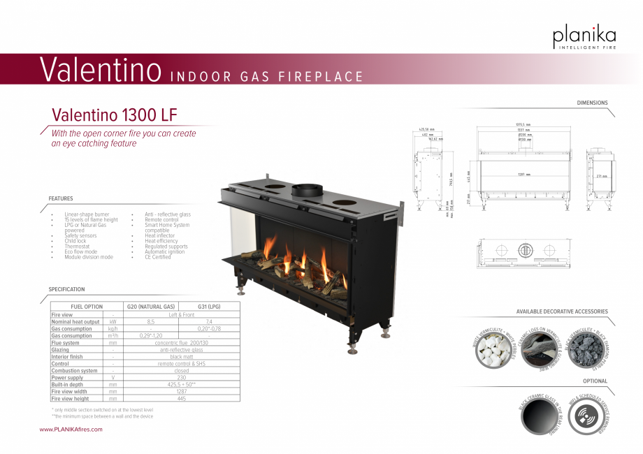 Pagina 1-Semineu traditional cu modul Eco Flo1300LF PLANIKA Valentino FR Fisa tehnica Engleza Valentino
...