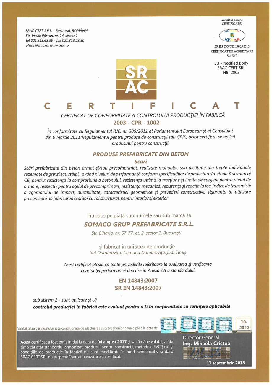Pagina 1 - Scari prefabricate din beton - Timisoara- Certificat CPF conform SR EN 14843:2007 SOMACO ...