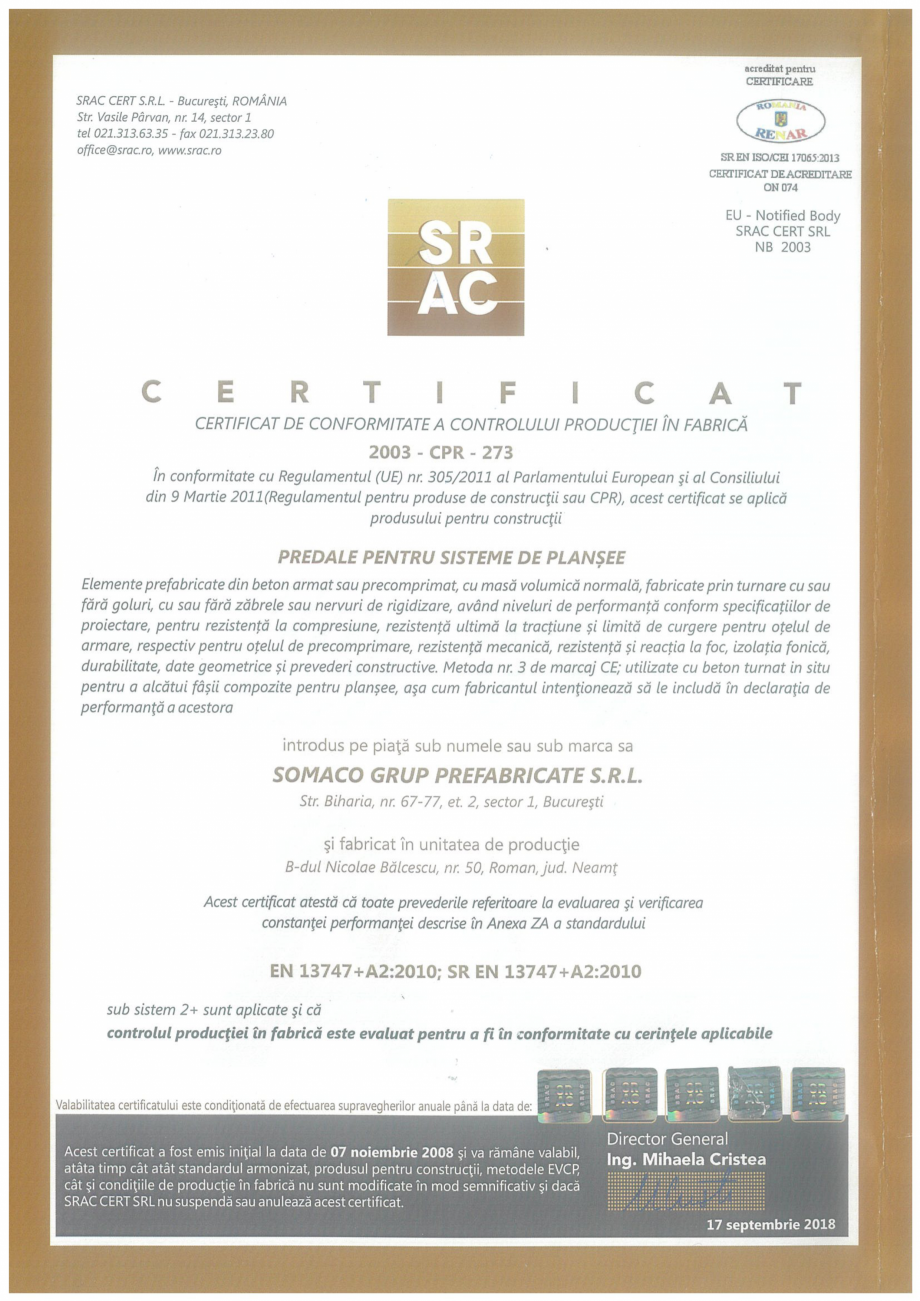 Pagina 1 - Predale pentru sisteme de plansee - Roman - Certificat CPF conform SR EN 13747+A2:2010...