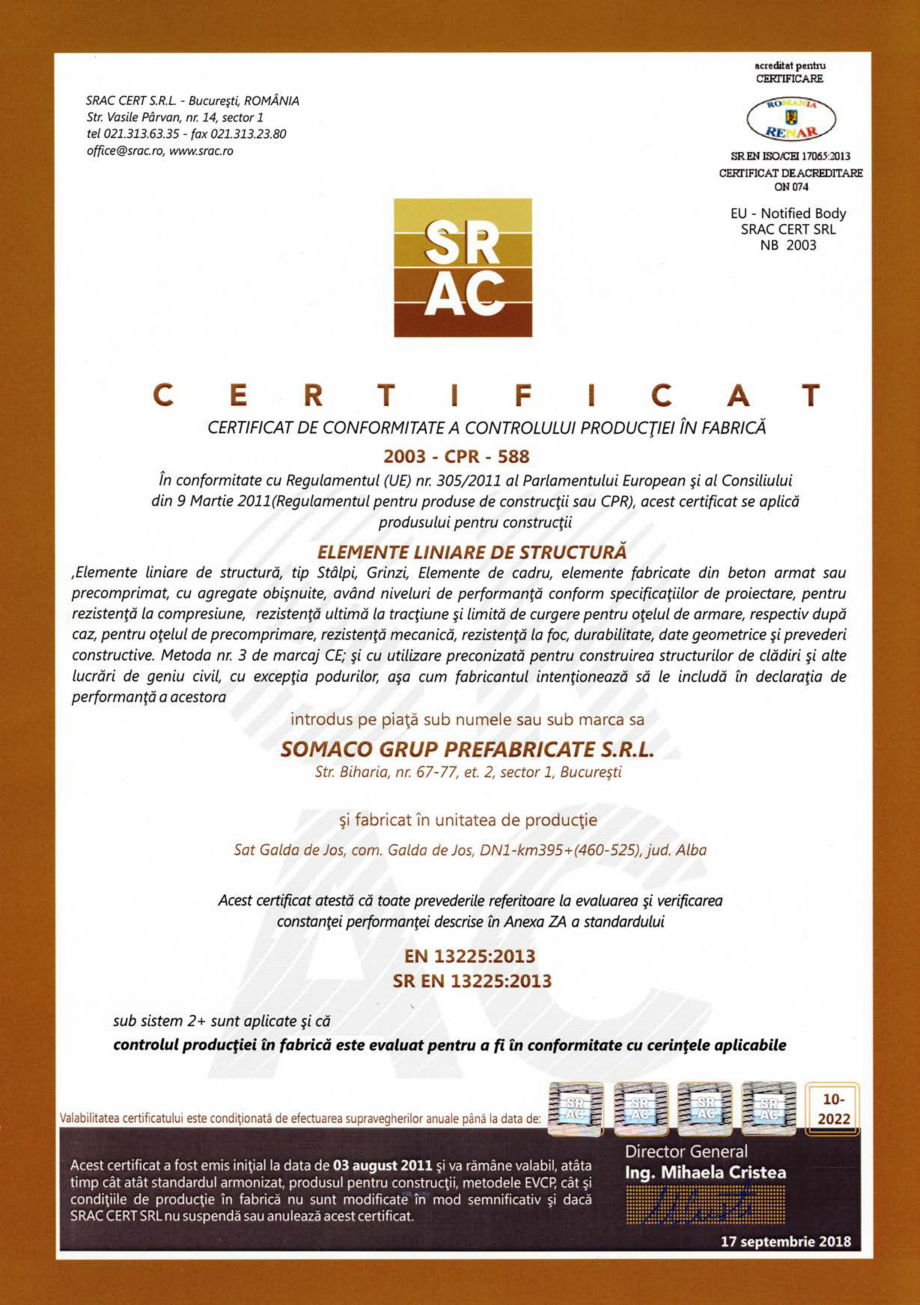 Pagina 1 - Elemente liniare de structura - Teius - Certificat CPF conform SR EN 13225:2013 SOMACO...