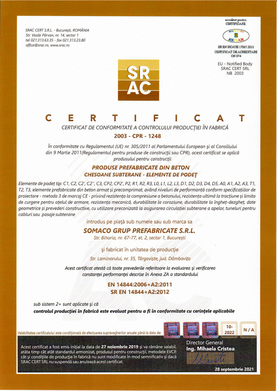 Pagina 1 - Chesoane Subterane - Elemente de Podet - Targoviste - Certificat CPF conform SR EN...