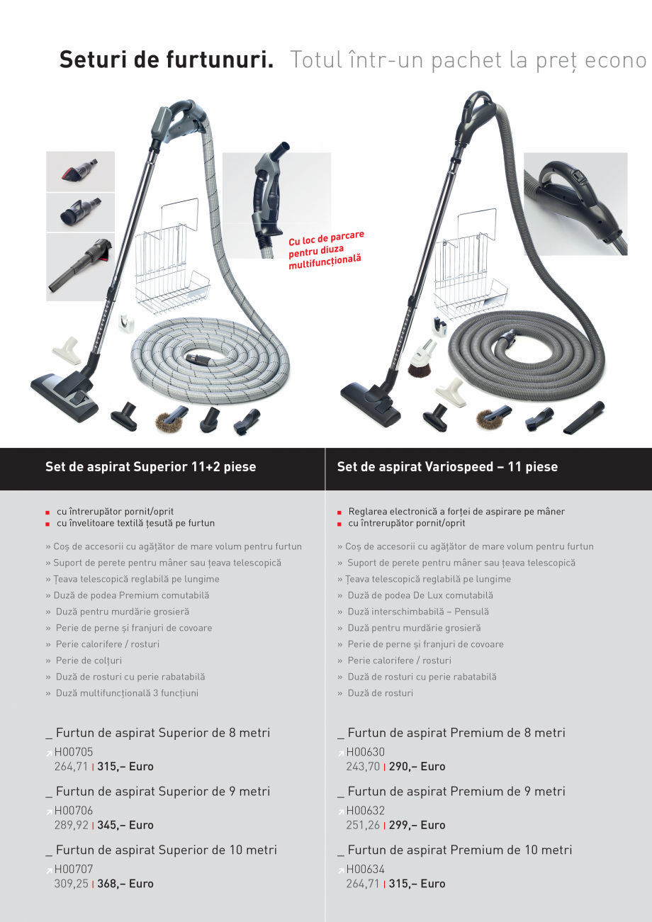 Pagina 1-Aspiratorul central de praf AEG Set Superior, Set Variospeed Fisa tehnica Romana Seturi de furtunuri...