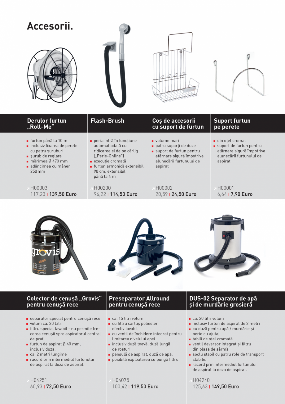 Pagina 1-Accesorii aspirator central de praf AEG Roll-Me, Flash-Brush, Grovis, Allround Fisa tehnica Romana...