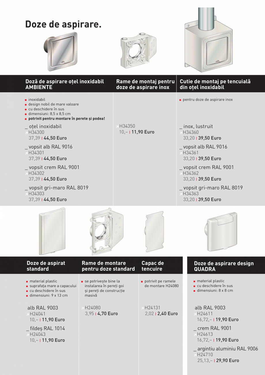 Pagina 1-Accesorii aspirator central de praf AEG Ambiente, Quadra Fisa tehnica Romana Doze de aspirare.
...
