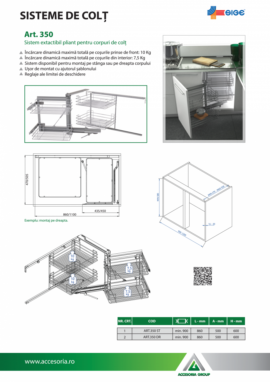 Pagina 1-Sistem extactibil pliant pentru corpuri de colt ACCESORIA GROUP Art 350 Fisa tehnica Romana 