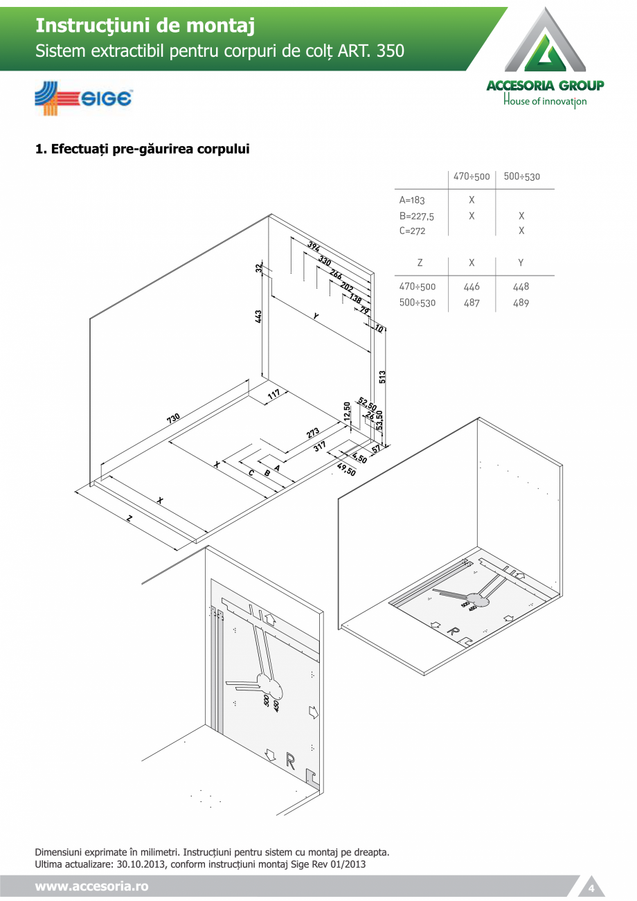 Pagina 4 - Sistem extractabil pentru corpuri de colt  ACCESORIA GROUP Art 350 Instructiuni montaj,...