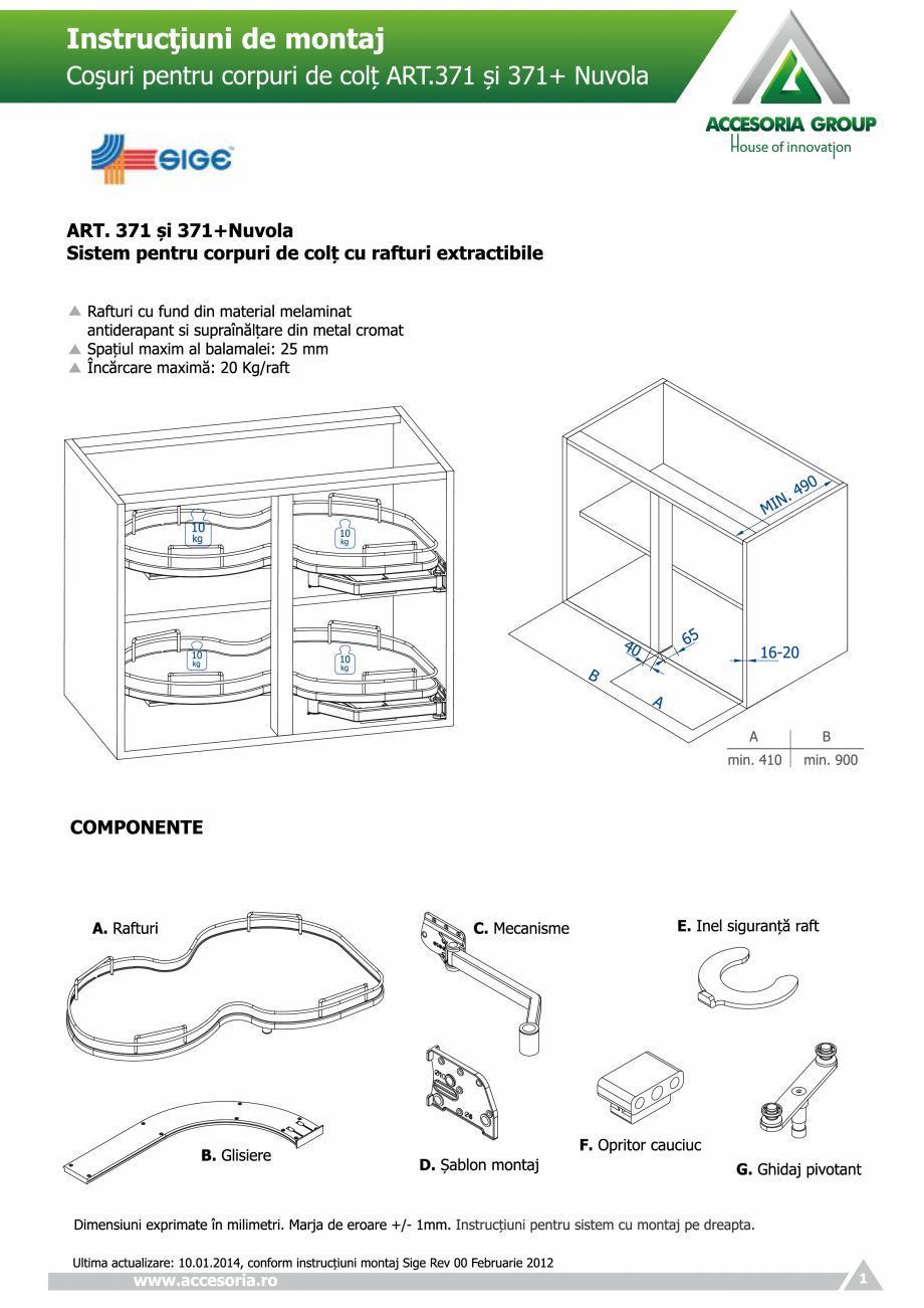 Pagina 1-Cosuri pentru corpuri de colt  ACCESORIA GROUP Art 371 Nuvola Instructiuni montaj, utilizare Romana ...