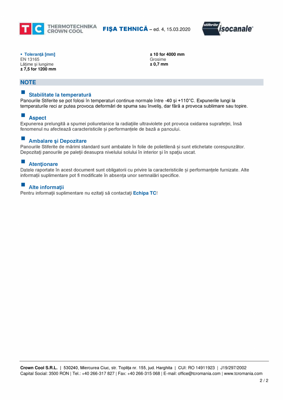 Pagina 2-Panou sandwich tip ALP Stiferite Isocanale LB3 Fisa tehnica Romana stemului de Management al...