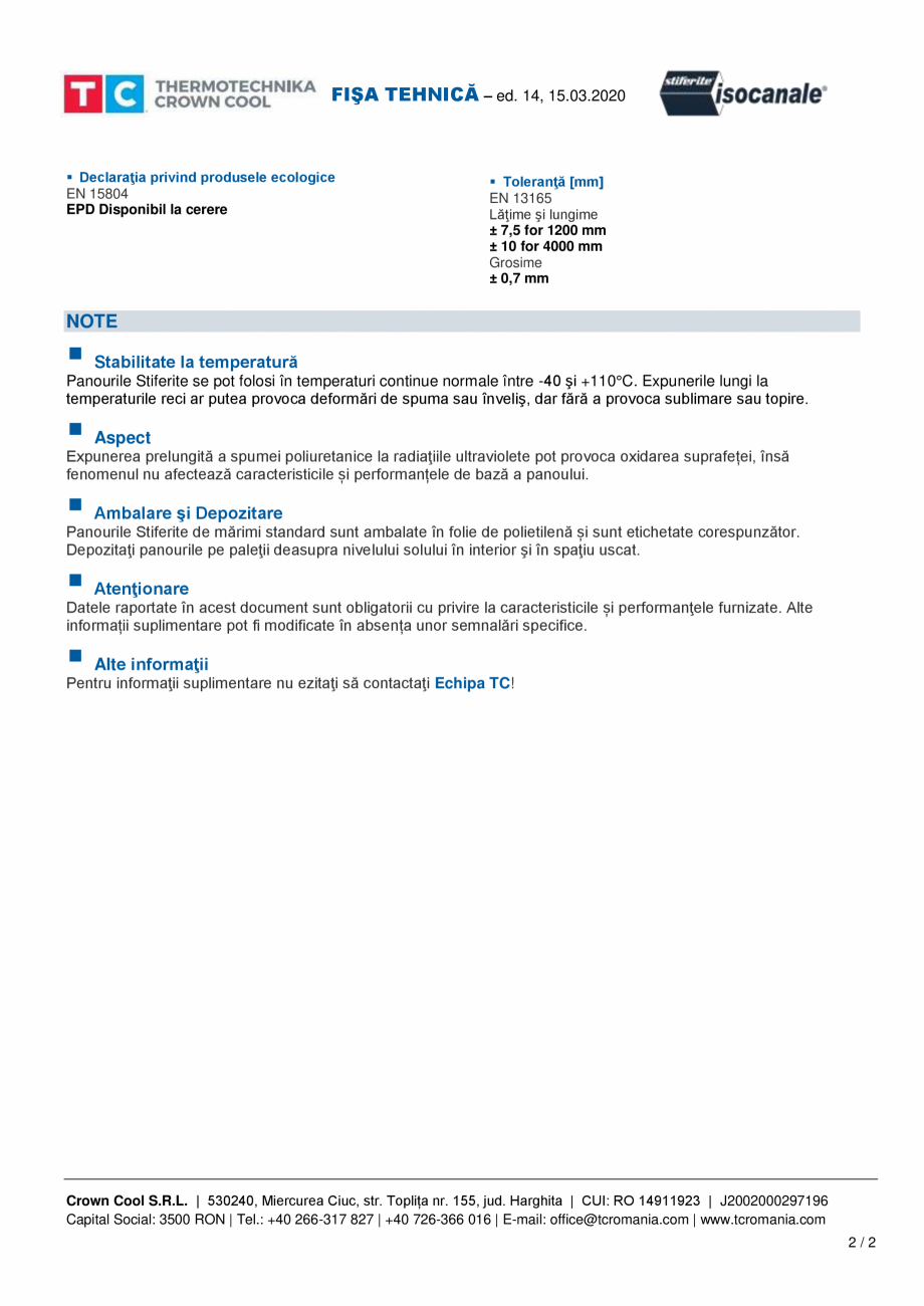 Pagina 2-Panou sandwich tip ALP - Stiferite AI6 Stiferite Isocanale Ai6 Fisa tehnica Romana de Mediu UNI EN...