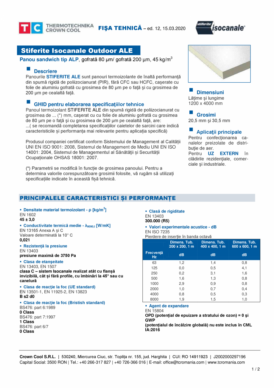 Pagina 1-Panou sandwich tip ALP - Stiferite ALE Stiferite Isocanale ALE Fisa tehnica Romana FIŞA TEHNICĂ...