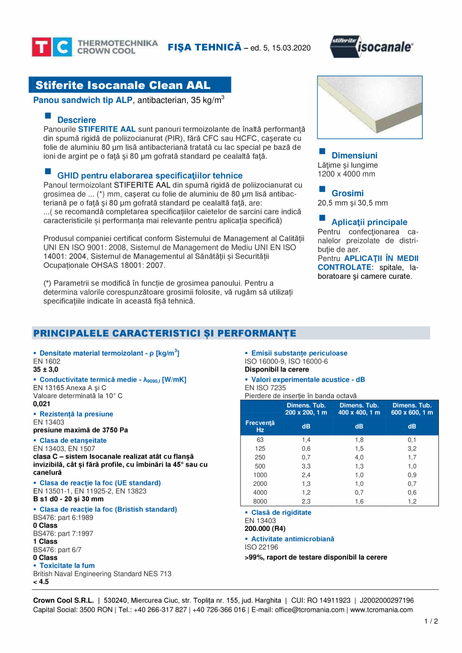Pagina 1-Panou sandwich tip ALP - Stiferite AAL Stiferite Isocanale AAL Fisa tehnica Romana FIŞA TEHNICĂ...