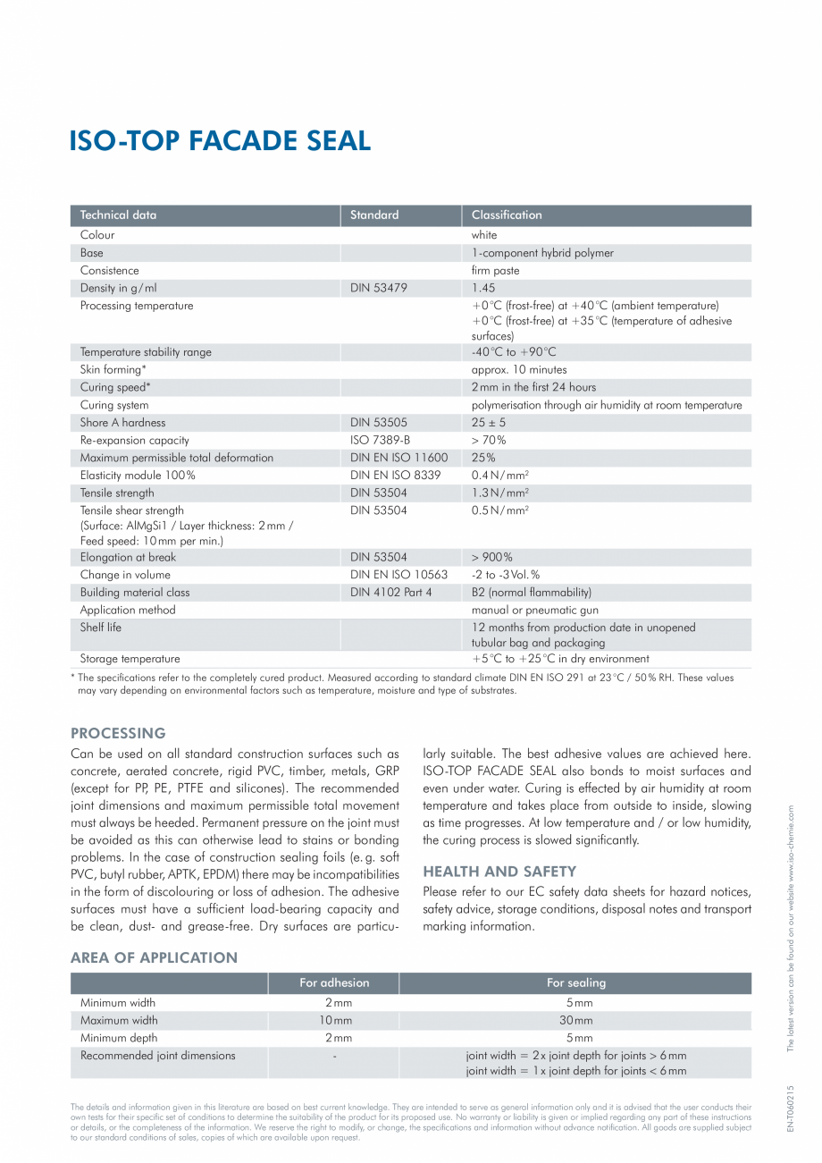 Pagina 2-Pasta pentru etansarea rosturilor ISO Chemie ISO-TOP FACADE SEAL Fisa tehnica Engleza 25LM (maximum ...