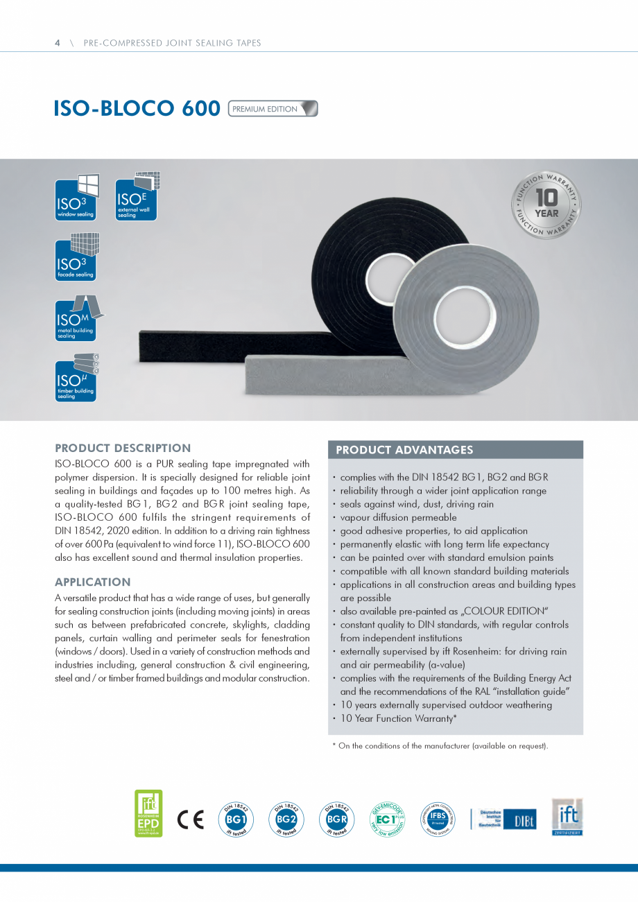Pagina 4-Catalog produse ISO CHEMIE ISO Chemie Catalog, brosura Engleza TIC INSULATING STRIPS
BUTYL- AND...