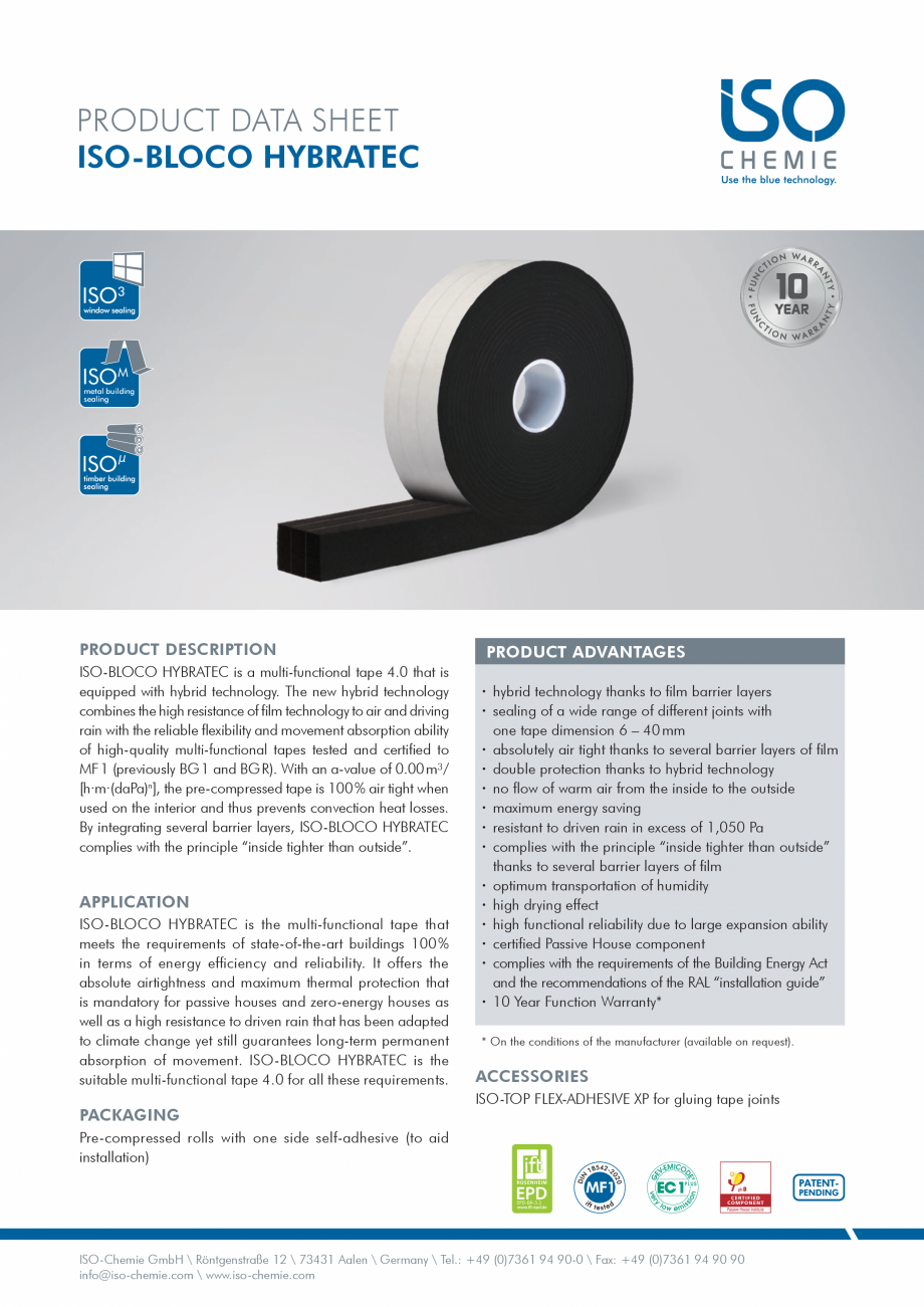 Pagina 1 - Banda precomprimata ISO Chemie ISO-BLOCO HYBRATEC Fisa tehnica Engleza PRODUCT DATA SHEET...
