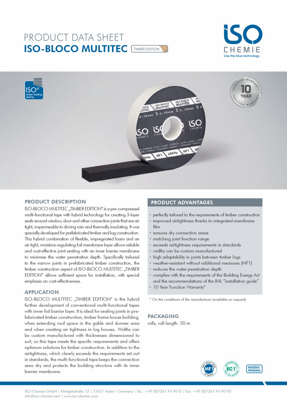Pagina 1 - Banda precomprimata ISO Chemie ISO-BLOCO MULTITEC Fisa tehnica Engleza PRODUCT DATA SHEET...