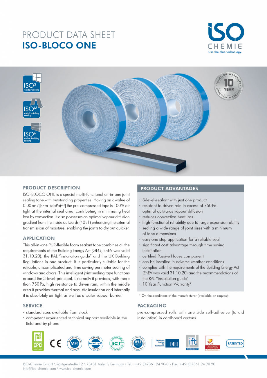 Pagina 1 - Banda precomprimata ISO Chemie ISO-BLOCO One Fisa tehnica Engleza PRODUCT DATA SHEET...