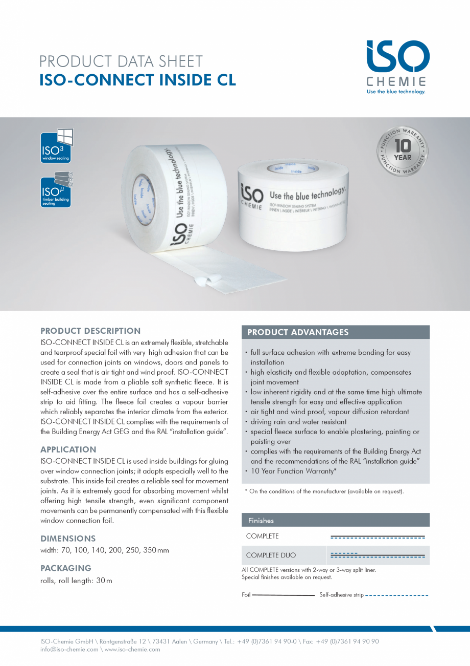 Pagina 1 - Folie bariera de vapori ISO Chemie ISO-CONNECT INSIDE CL Fisa tehnica Engleza PRODUCT...