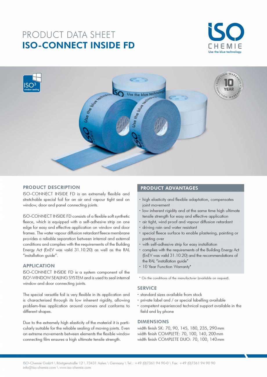 Pagina 1-Foile pentru etansarea ermetica a ferestrelor, usilor si panourilor ISO Chemie ISO-CONNECT Inside FD...