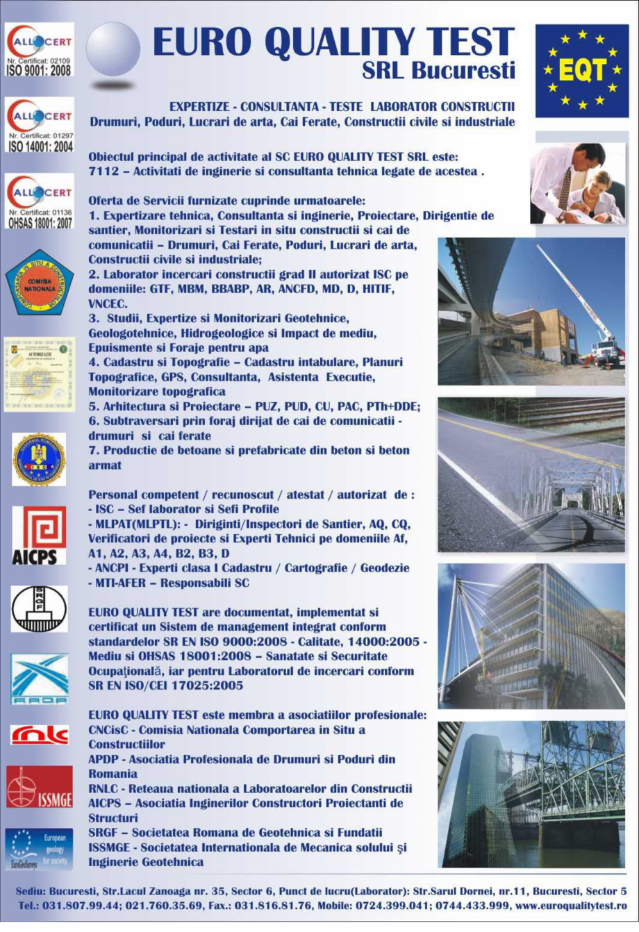 Pagina 1-Obiectul principal de activitate al companiei EURO QUALITY TEST Catalog, brosura Romana 