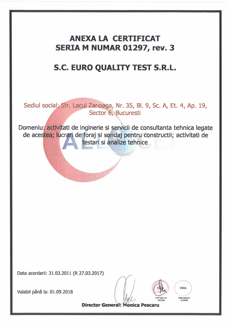 Pagina 2-Certificat - Sistemul de Management de Mediu EURO QUALITY TEST Certificare produs Romana 