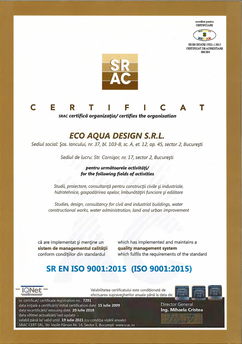 Pagina 1-Certificari  3-2018 Cornisor SR EN ISO 9001_2015 SR EN ISO 14001_2015 SR OHSAS 18001_2007  pentru...