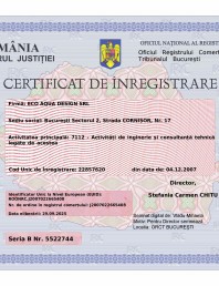 Certificat de inmatriculare ONRC ECO AQUA DESIGN din 29.09.2025