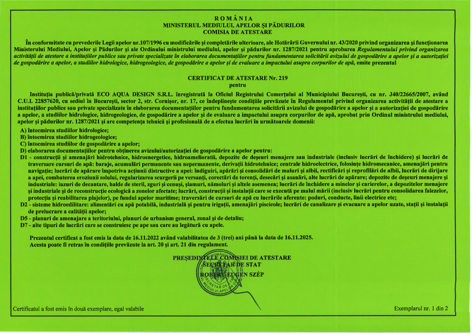 Pagina 1 - Atestat GA EAD Nr 219 din 16.11.2022 valabil pana 2025  Certificare produs Romana 