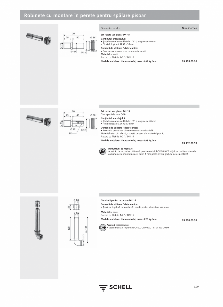 Pagina 129-Schell - Catalog general - 2020-2021  Catalog, brosura Romana ă: 1 - 5 bar
• Temperatură max. 70...