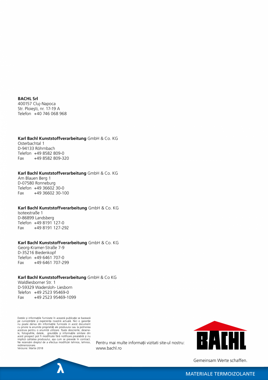Pagina 6-Panou de izolare termica BACHL Vacuboard Fisa tehnica Romana 3 95469-0
Fax 	
+49 2523 95469-1099
...