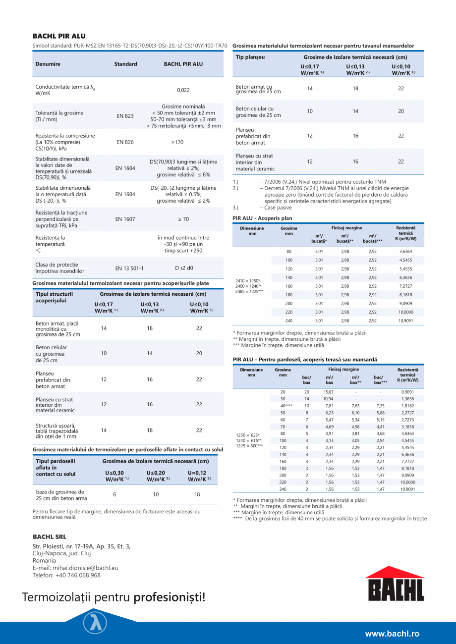 Pagina 2-Placi termoizolante rigide din poliuretan BACHL PIR ALU Fisa tehnica entru încălzirea în...