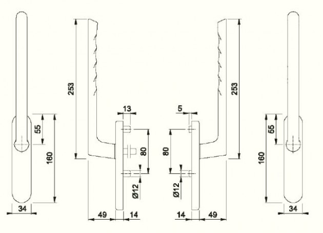 Schiță dimensiuni Manere pentru usa glisanta cu ridicare din aluminiu Brest HS-0739