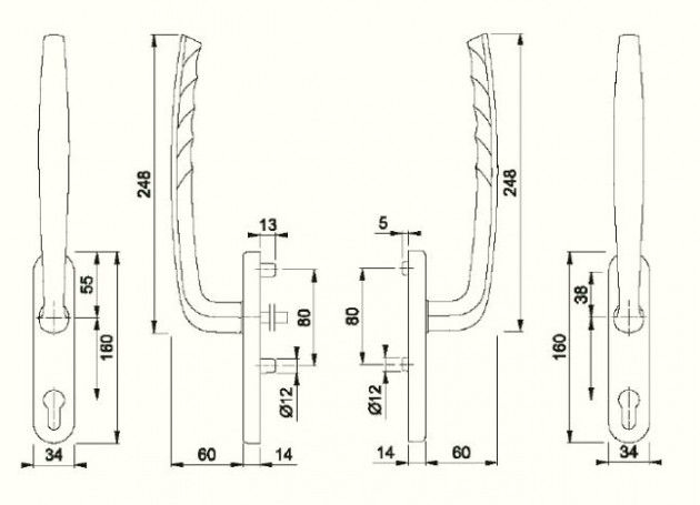 Schiță dimensiuni Manere pentru usa glisanta cu ridicare din aluminiu New York HS-0810