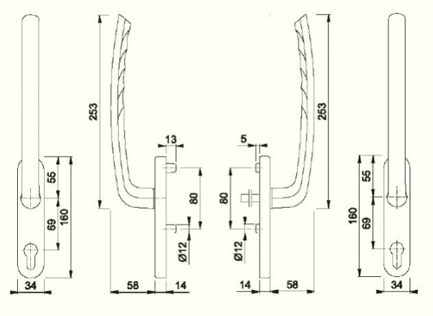Schiță dimensiuni Manere pentru usa glisanta cu ridicare din aluminiu Tokyo HS-571