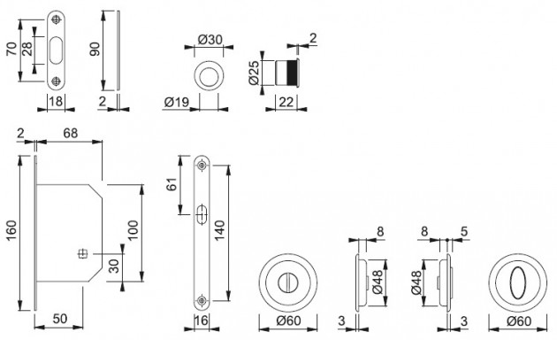Schiță dimensiuni Set pentru usa glisanta din alama M492