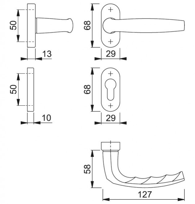 Schiță dimensiuni Set de manere cu rozeta Elba M1613