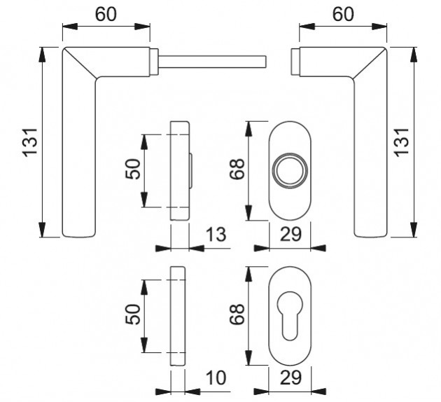 Schiță dimensiuni Set de manere cu rozeta Stockholm E1140