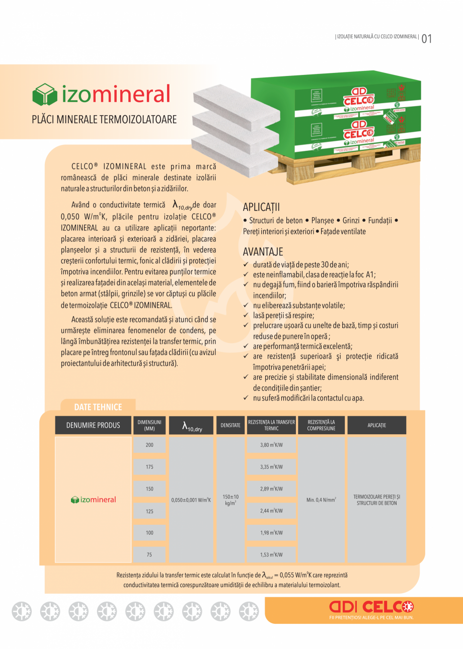 Pagina 3-Placi minerale termoizolatoare Izomineral 2024 CELCO Catalog, brosura Romana 