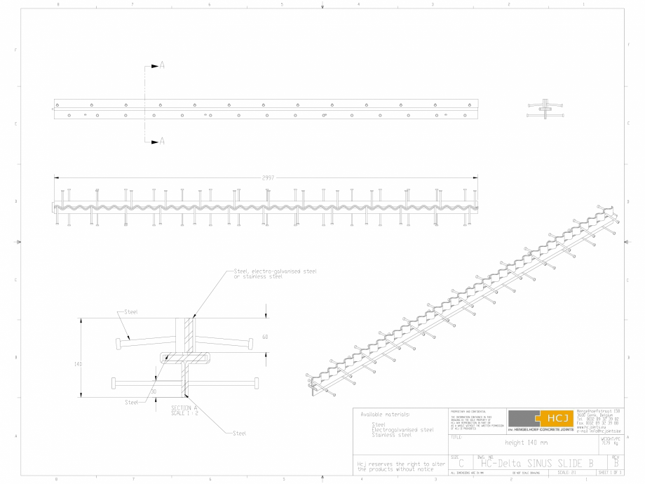 Pagina 1-CAD-DWG Profile pentru rosturi 140x5 HCJ Detaliu de produs HC-Delta Sinus Slide 