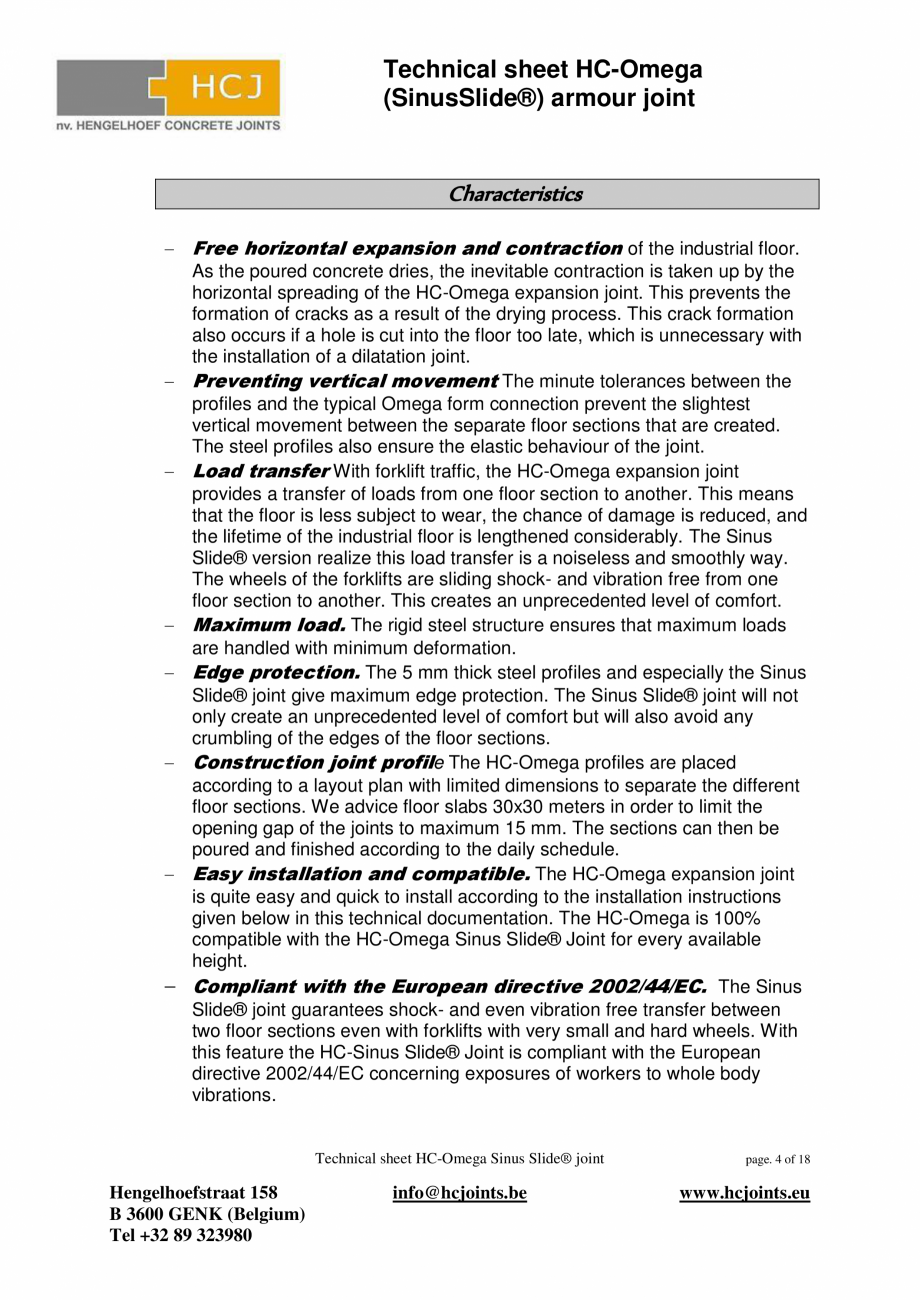 Pagina 4-Profile pentru rosturi utilizate la pardoselile din beton HCJ HC-Omega Sinus Slide Fisa tehnica...