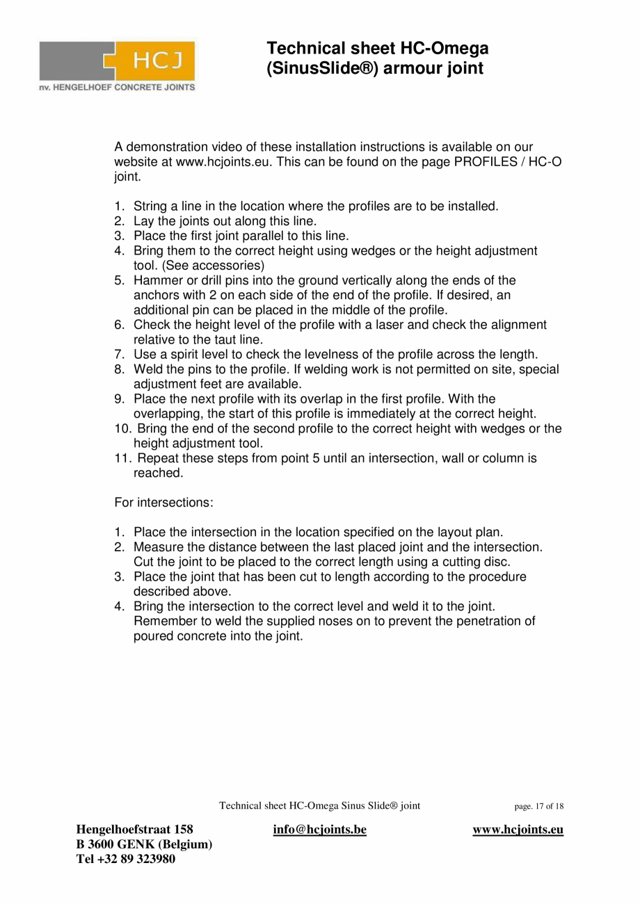Pagina 17-Profile pentru rosturi utilizate la pardoselile din beton HCJ HC-Omega Sinus Slide Fisa tehnica...