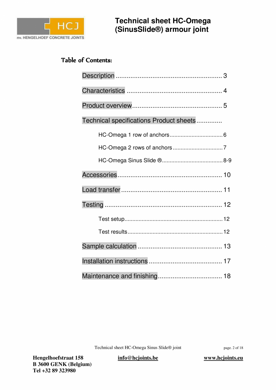 Pagina 2-Profile de armare pentru pardoseli din beton HCJ HC-Omega Fisa tehnica Engleza ........................