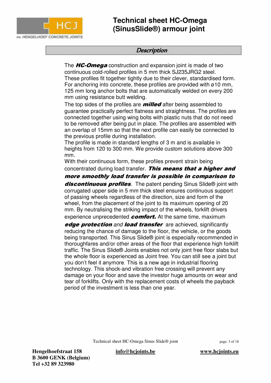 Pagina 3-Profile de armare pentru pardoseli din beton HCJ HC-Omega Fisa tehnica Engleza g.
The top sides of...