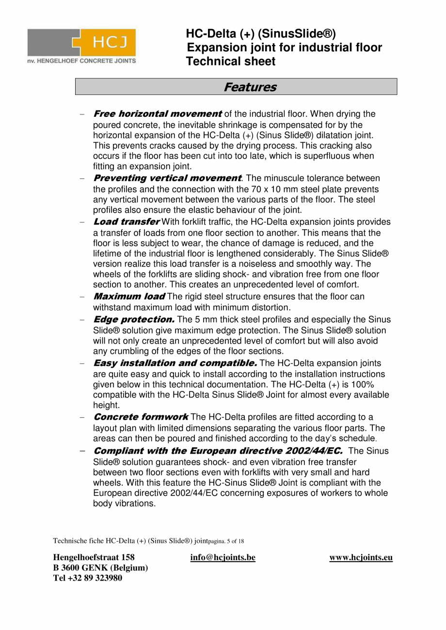 Pagina 6-Profile de dilatatie pentru pardoseli industriale HCJ HC-Delta (+) Fisa tehnica Engleza  connection ...